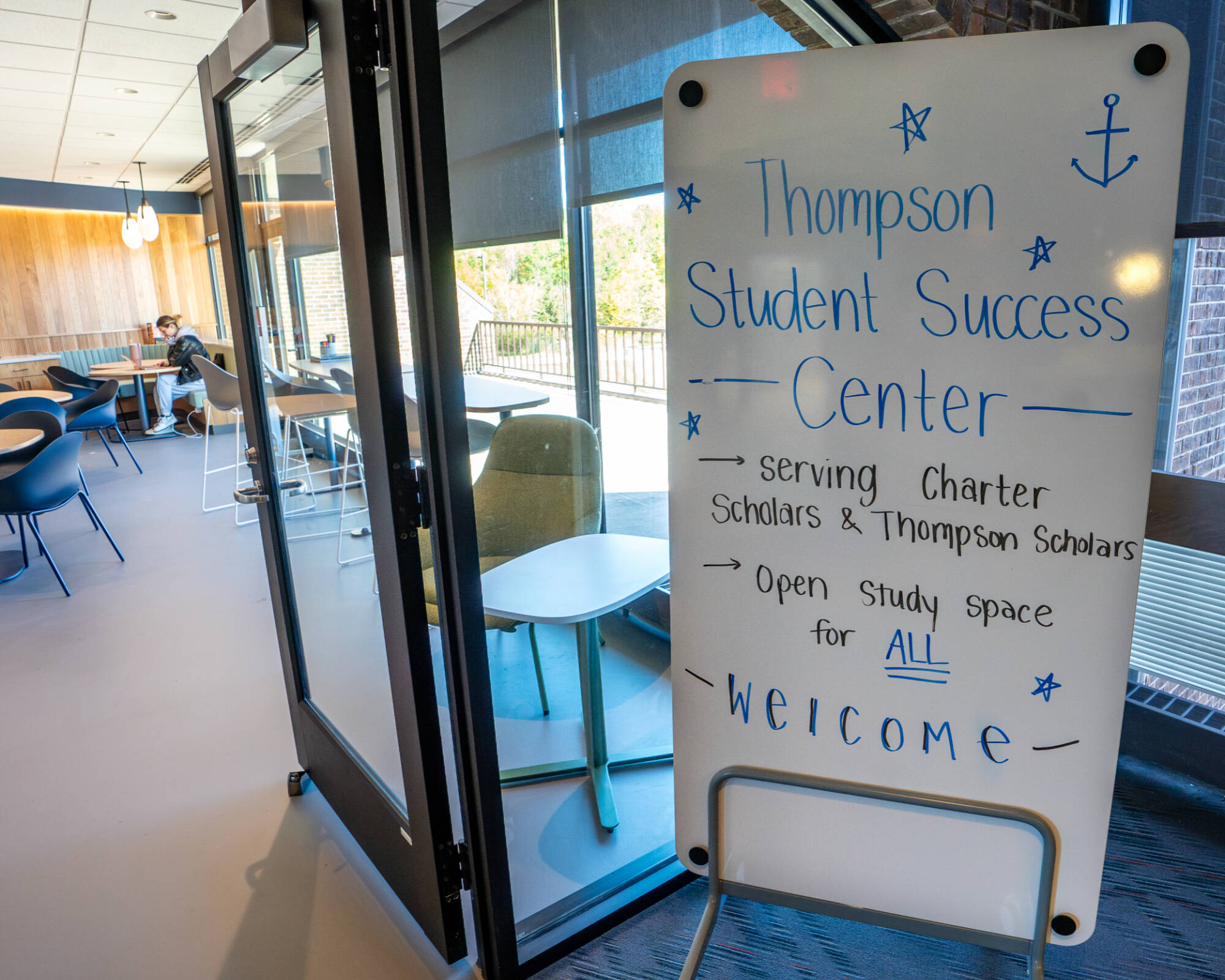 Digital Media major Brooke Johnson studies inside the new Thompson Student Success Center at the Kirkhof Center on Oct. 14.